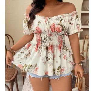 Plus Bohemian Floral Off Shoulder Top 1X 2X 3X 4X